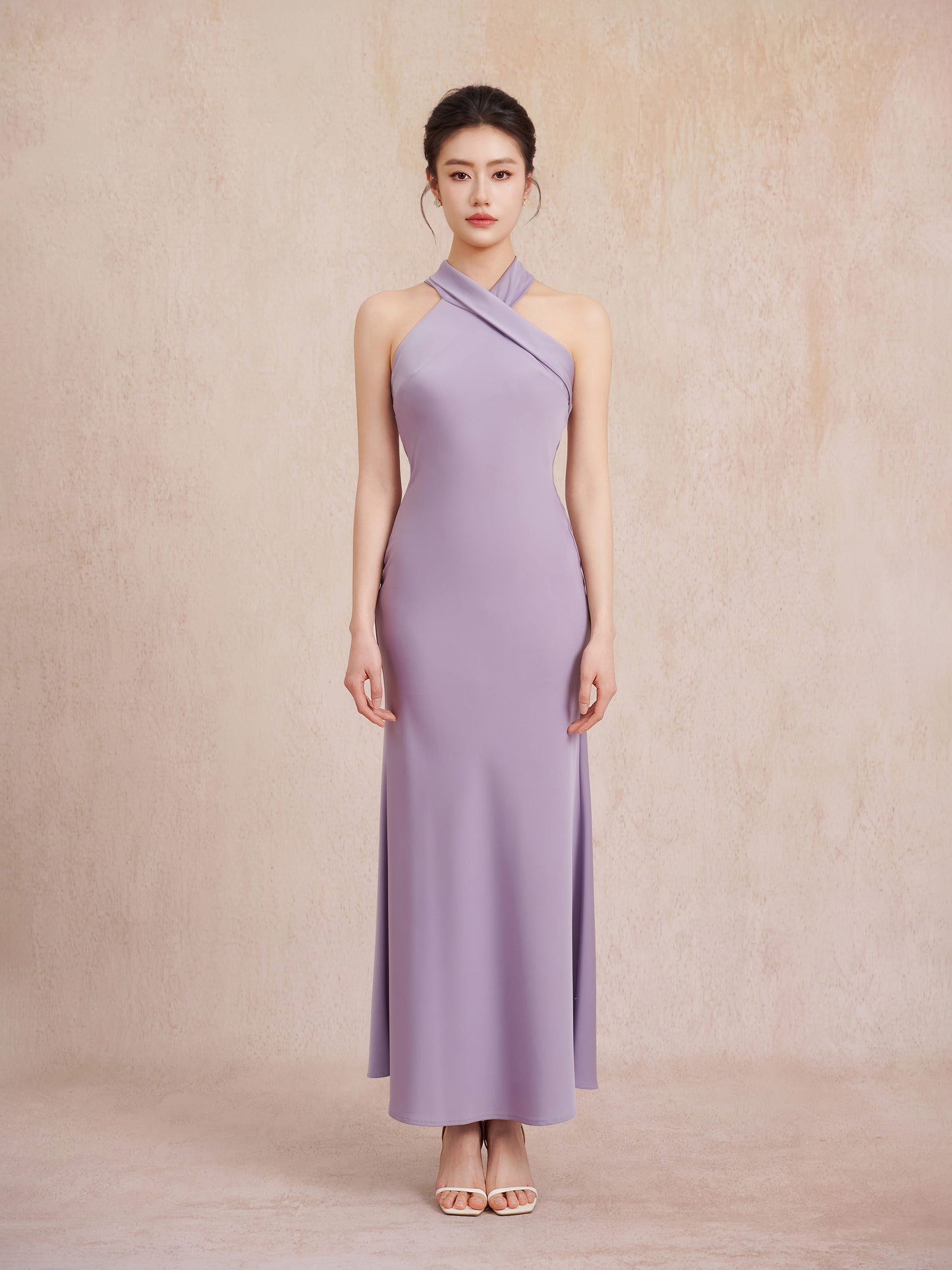 lavender halter neck dress