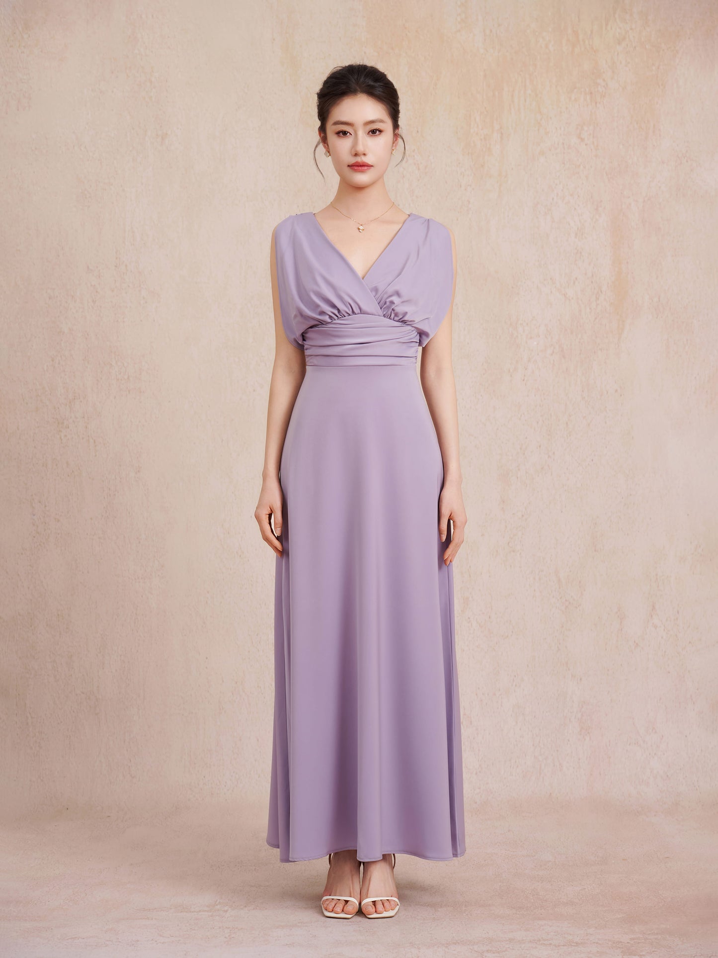 lavender v-neck gown