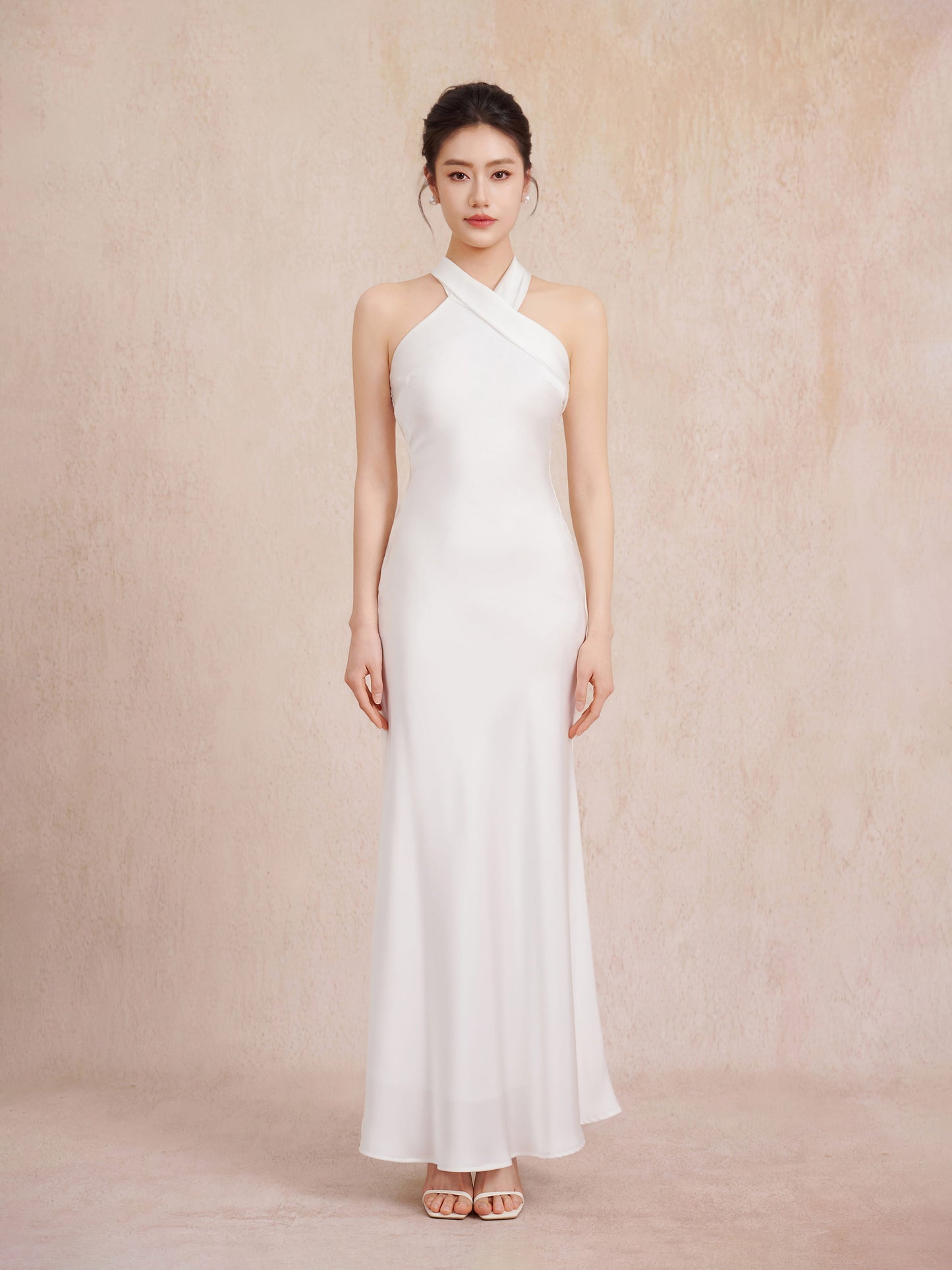 white halter neck gown