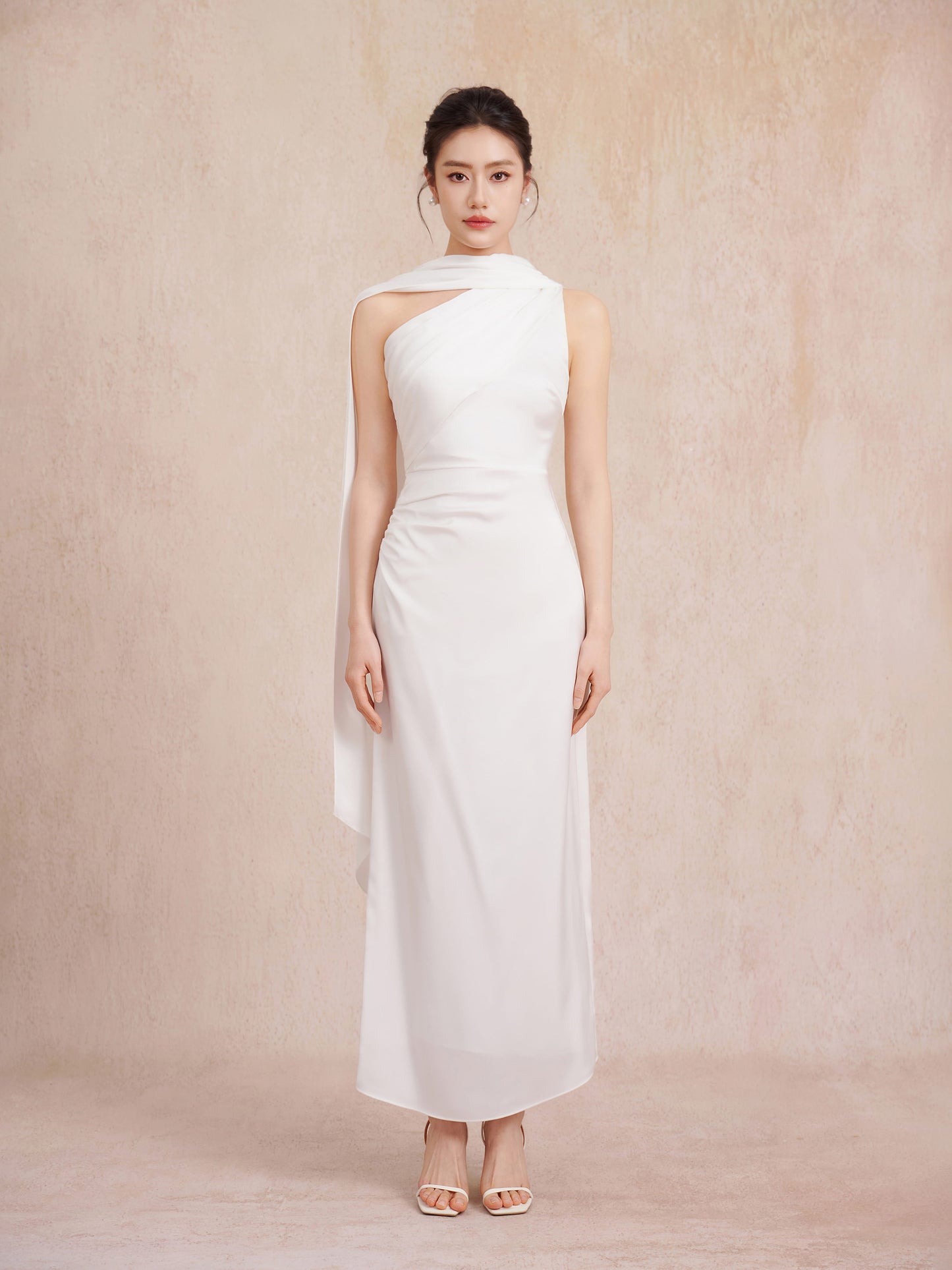 white one shoulder gown